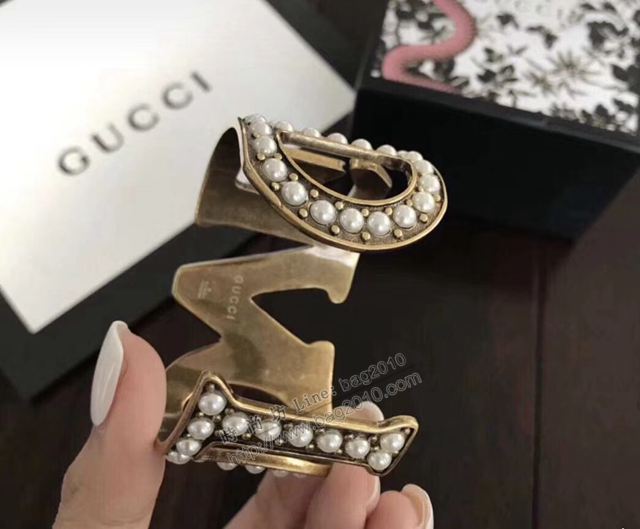GUCCi飾品 古馳Love珍珠手鐲 Gucci施華洛淺色半邊珍珠手鐲  zgbq1189